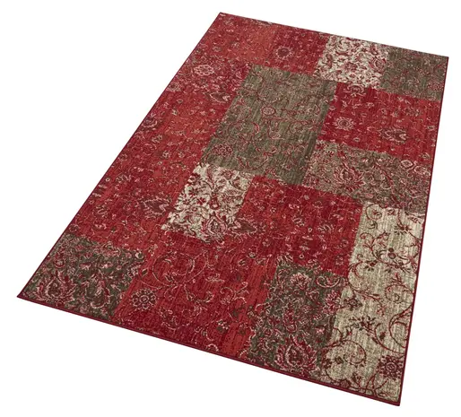 Vintage Patchwork Laagpolig vloerkleed - Kirie - Rood / Bruin
