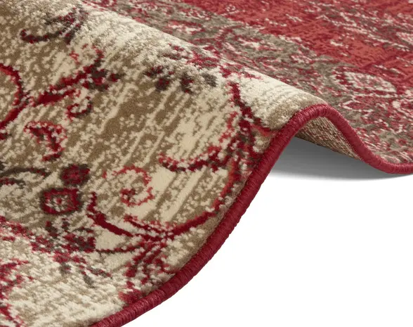 Vintage Patchwork Laagpolig vloerkleed - Kirie - Rood / Bruin