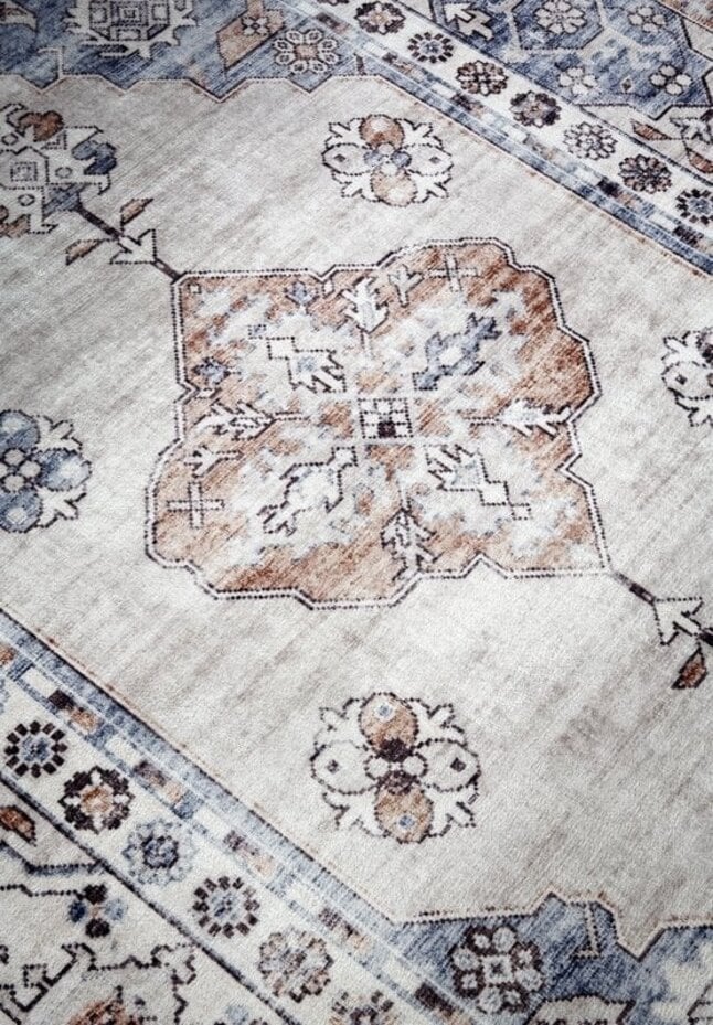 Freundin Home Collection - Asya Laagpolig Vintage vloerkleed - Blauw / Koper