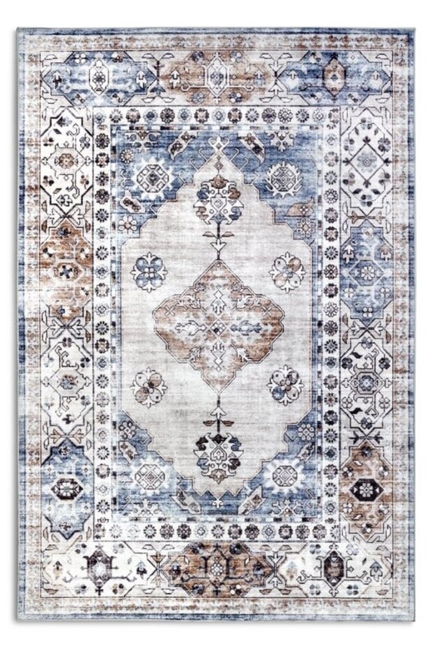 Freundin Home Collection - Asya Laagpolig Vintage vloerkleed - Blauw / Koper