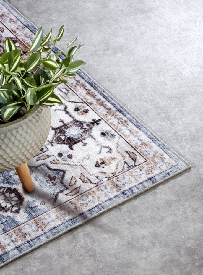 Freundin Home Collection - Asya Laagpolig Vintage vloerkleed - Blauw / Koper