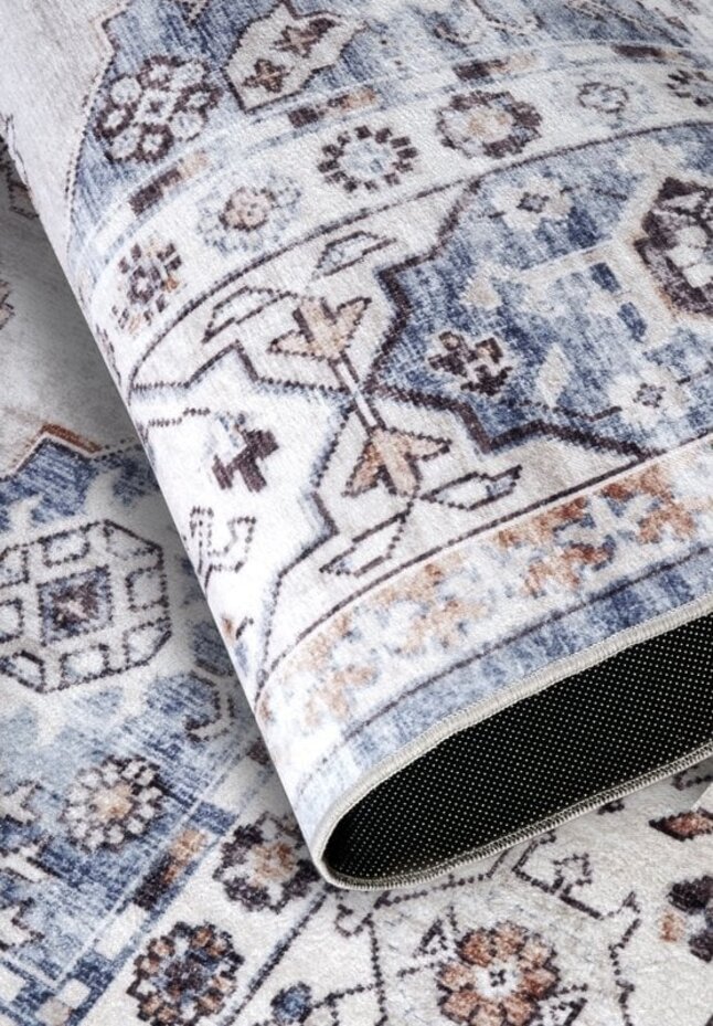 Freundin Home Collection - Asya Laagpolig Vintage vloerkleed - Blauw / Koper