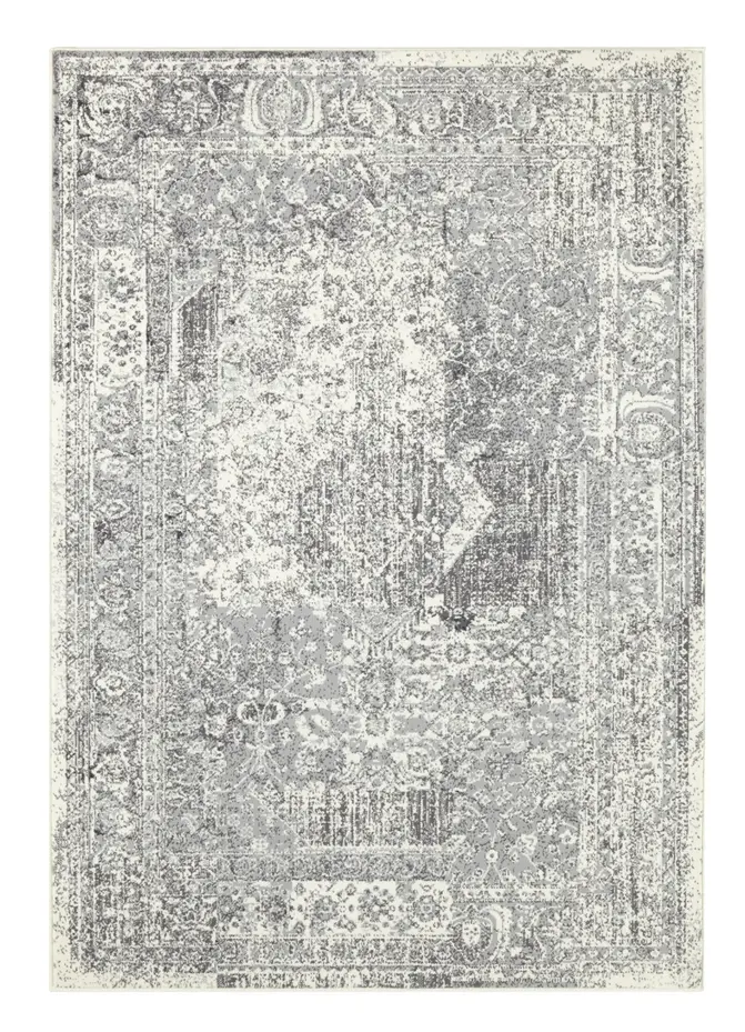 Vintage Laagpolig vloerkleed - Plume - Crème / Grijs