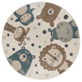 Rond Kindervloerkleed - Dieren Adventures Crème/ Bruin/Blauw