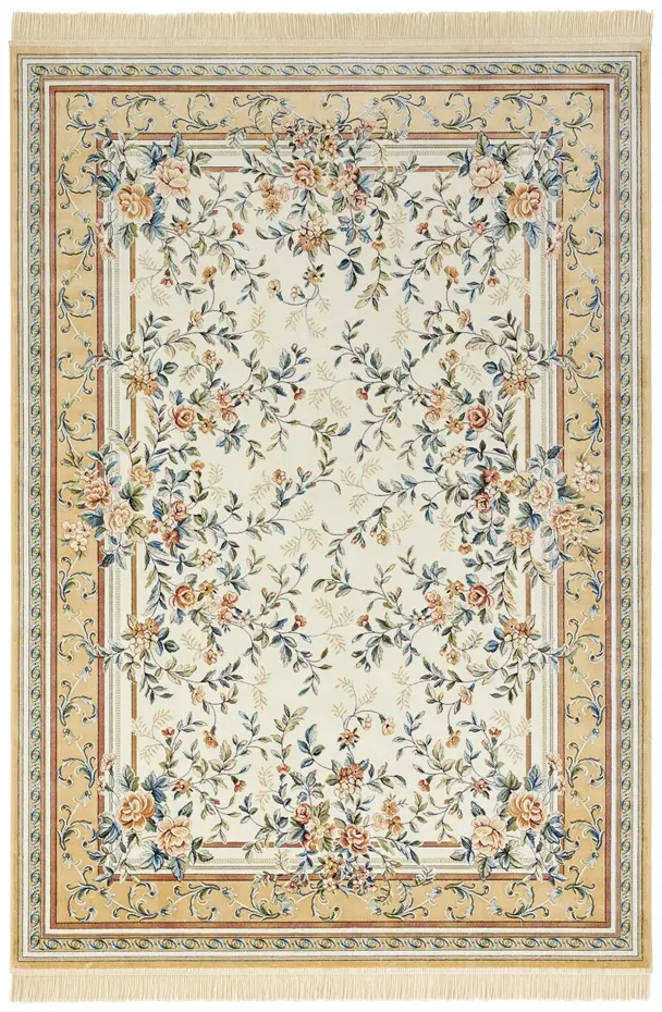 Klassiek vloerkleed - Laagpolig - Antik Flowers - Franjes - Crème