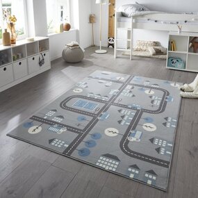 Kindervloerkleed - Adventures Stad Design Grijs/Blauw