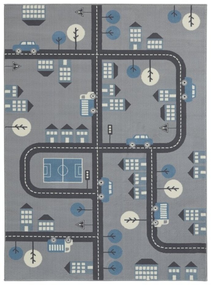 Kindervloerkleed - Adventures Stad Design Grijs/Blauw