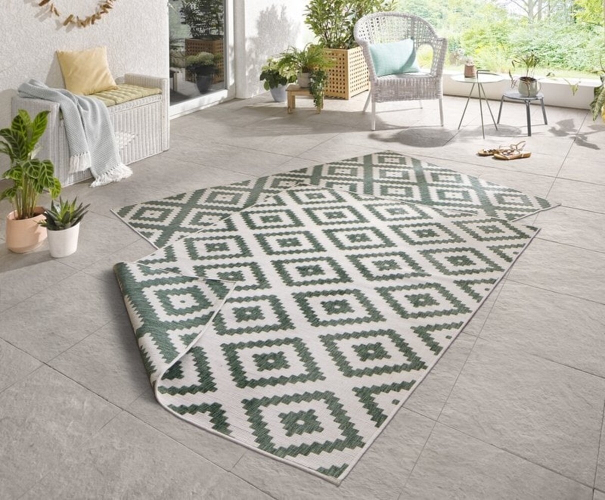 Binnen & Buiten Omkeerbaar vloerkleed - Malta Groen/Crème Binnen & Buiten Omkeerbaar vloerkleed - Malta Groen/Crème