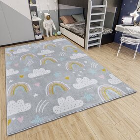 Kindervloerkleed - Adventures Regenboog En Wolken Grijs/Multicolor Kindervloerkleed - Adventures Regenboog En Wolken Grijs/Multicolor