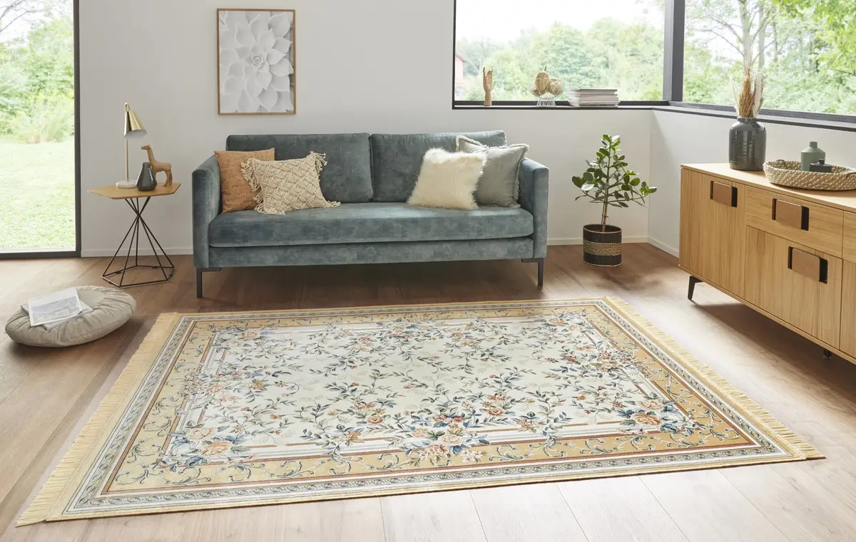 Klassiek vloerkleed - Laagpolig - Antik Flowers - Franjes - Crème