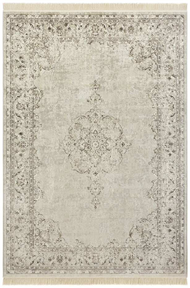 Klassiek Vintage vloerkleed - Laagpolig - Naveh - Franjes - Crème