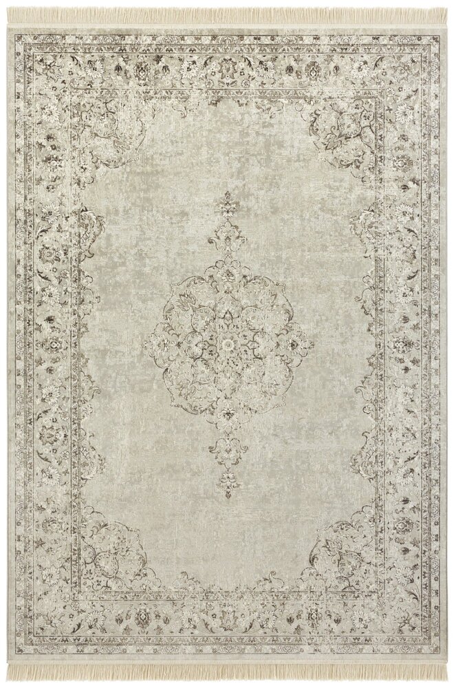 Klassiek Vintage vloerkleed - Laagpolig - Naveh - Franjes - Crème Klassiek Vintage vloerkleed - Laagpolig - Naveh - Franjes - Crème