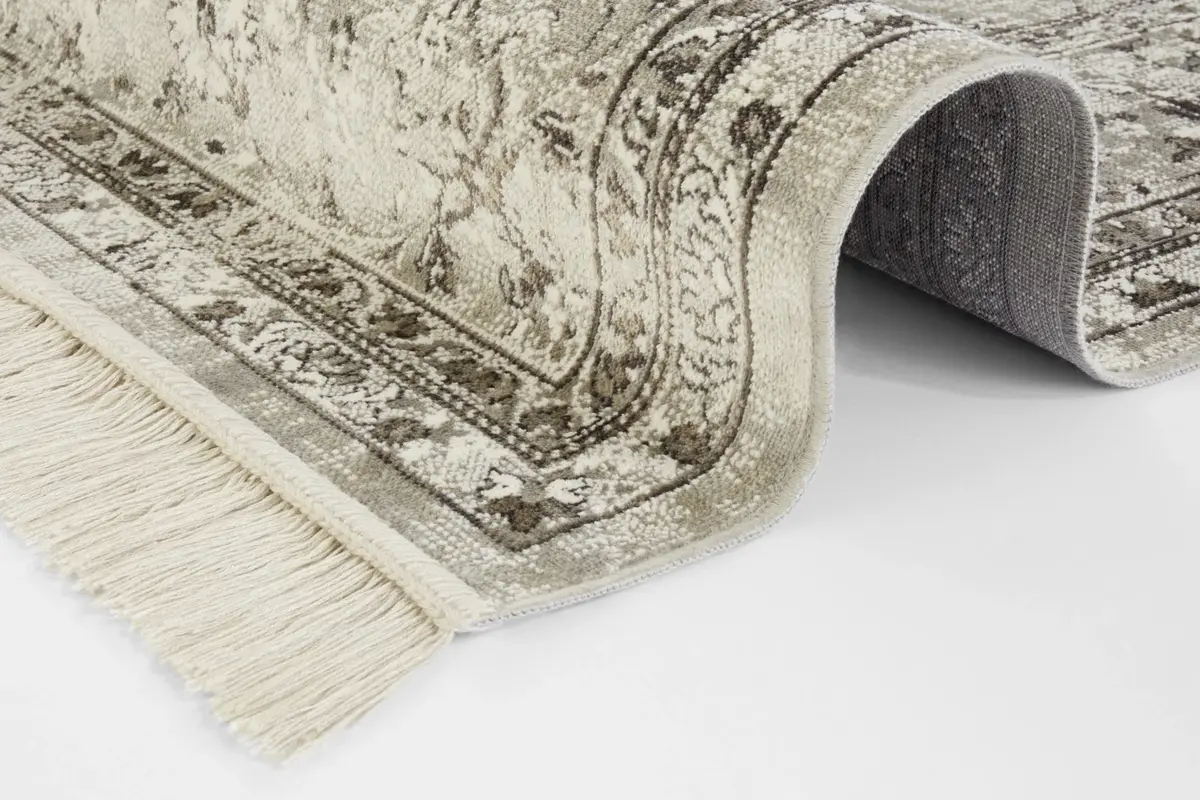 Klassiek Vintage vloerkleed - Laagpolig - Naveh - Franjes - Crème