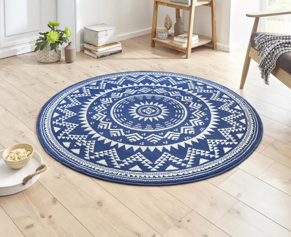 Rond Laagpolig vloerkleed - Valencia - Blauw