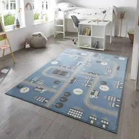 Kindervloerkleed - Adventures Stad Design Blauw Kindervloerkleed - Adventures Stad Design Blauw