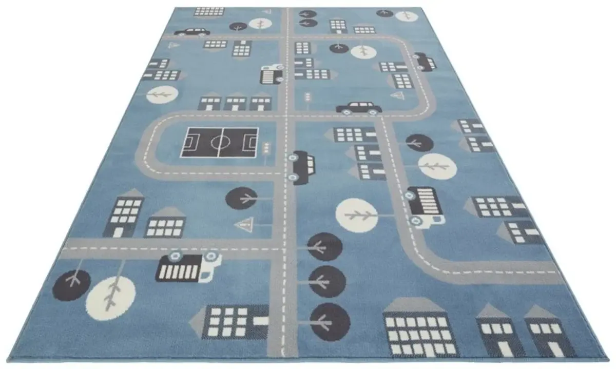 Kindervloerkleed - Adventures Stad Design Blauw