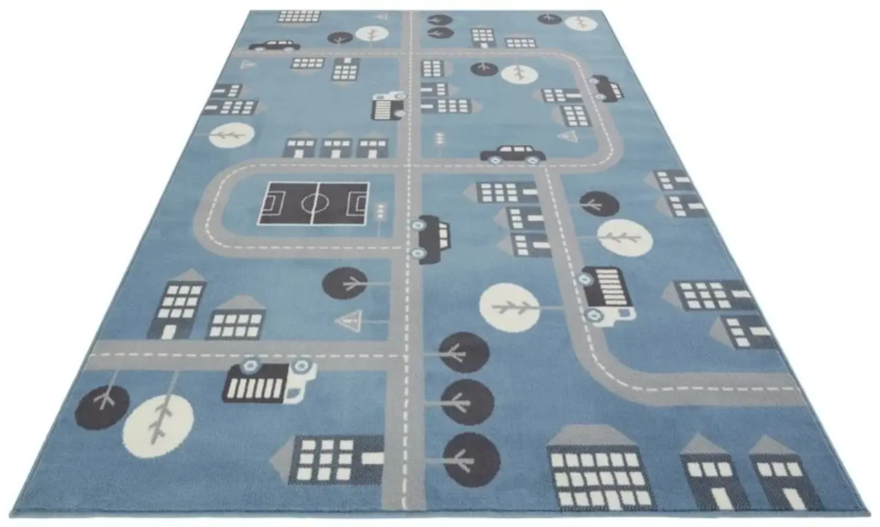Kindervloerkleed - Adventures Stad Design Blauw Kindervloerkleed - Adventures Stad Design Blauw