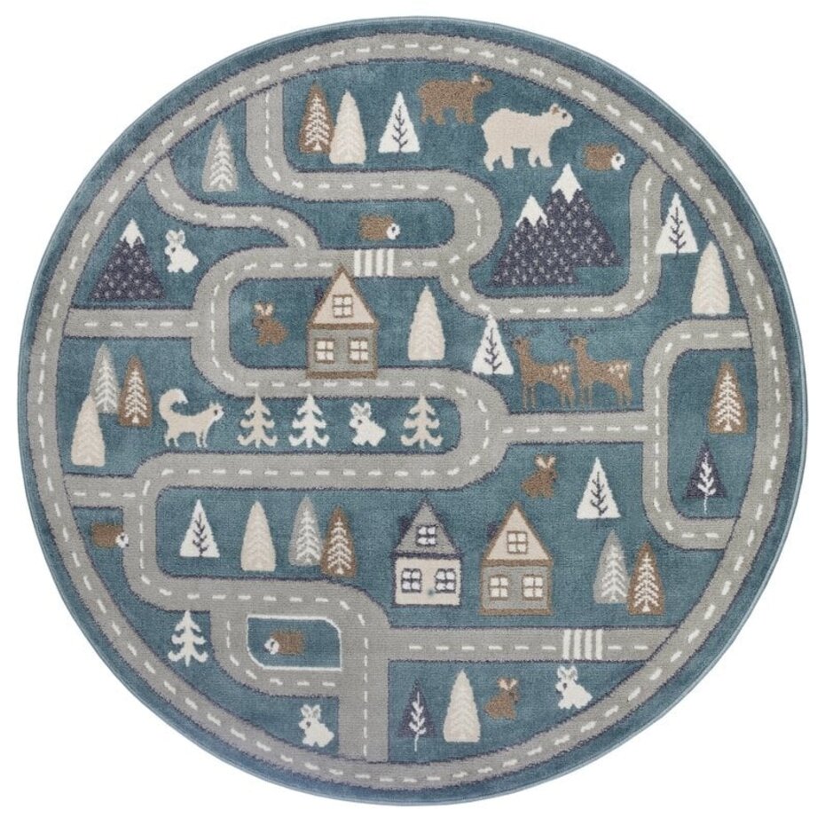 Rond Kindervloerkleed - Adventures Straten Groen/Grijs Rond Kindervloerkleed - Adventures Straten Groen/Grijs