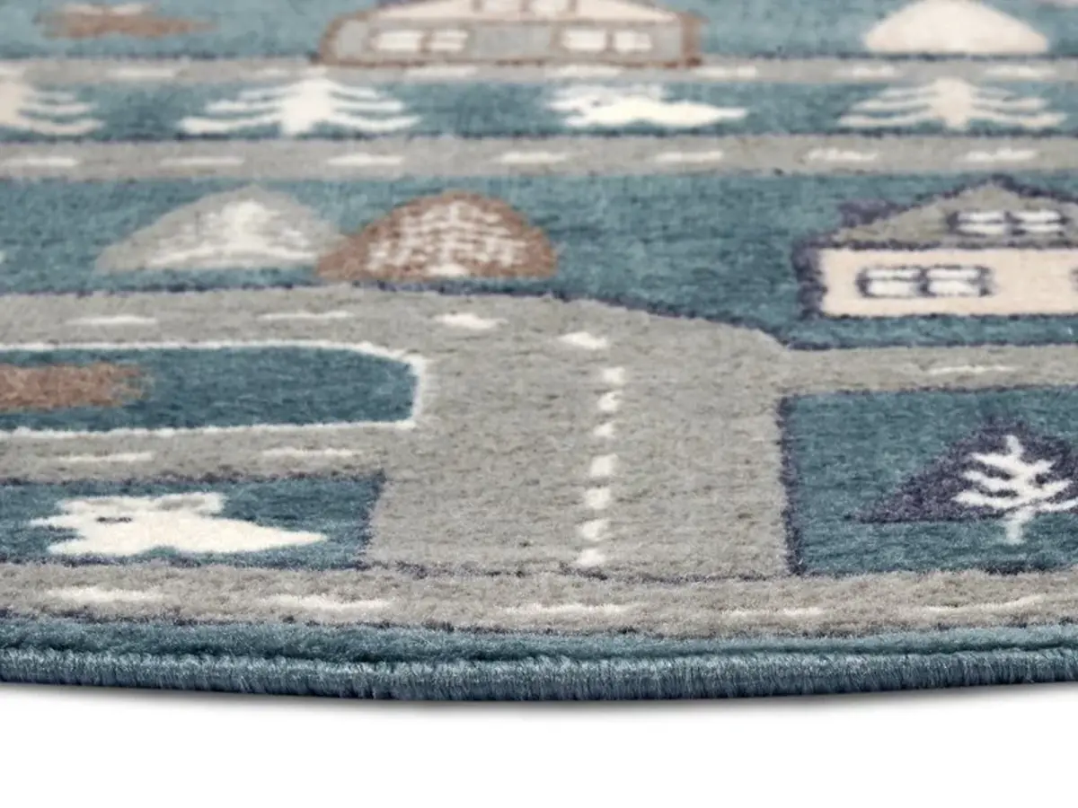 Rond Kindervloerkleed - Adventures Straten Groen/Grijs Rond Kindervloerkleed - Adventures Straten Groen/Grijs