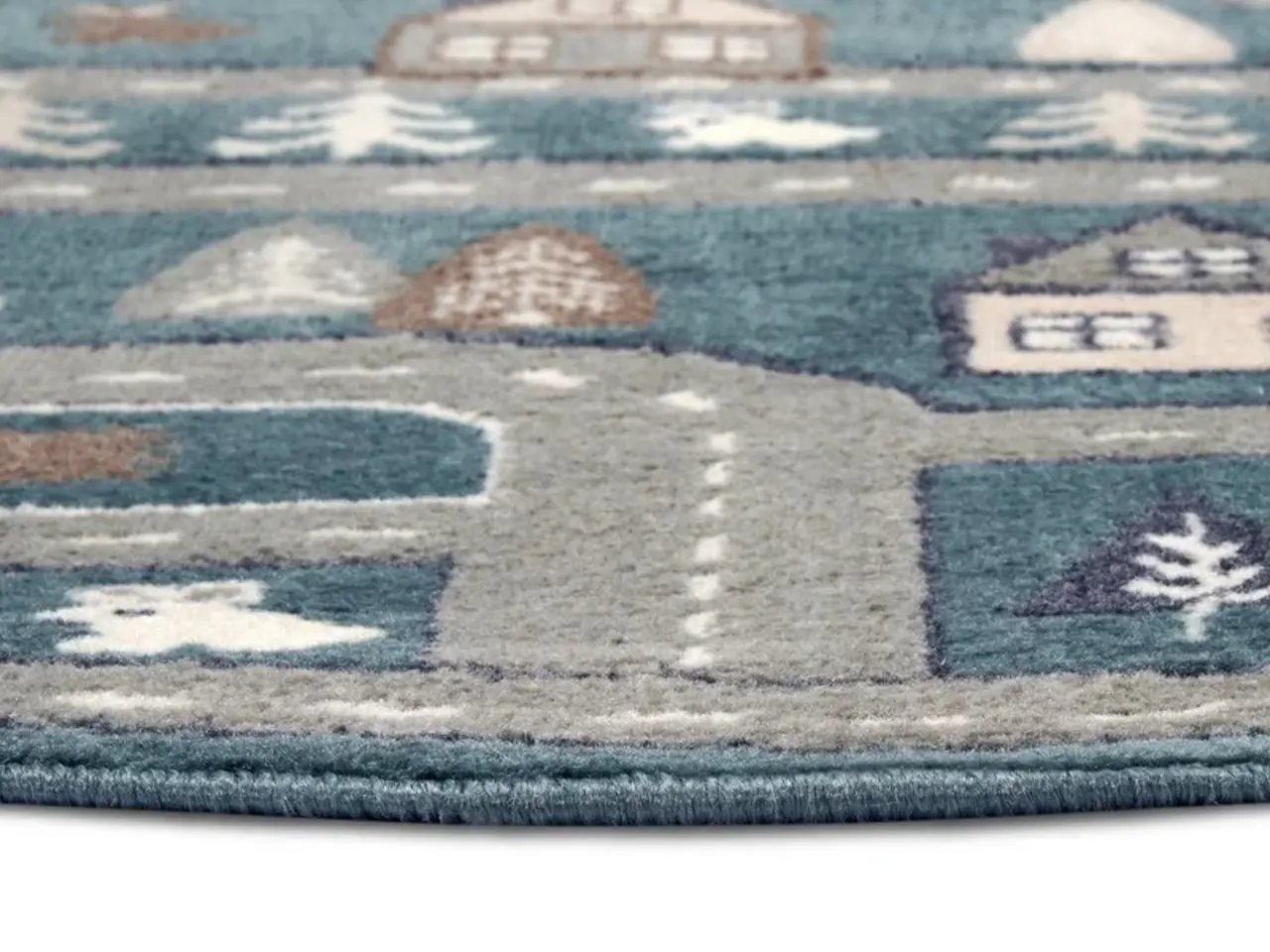 Rond Kindervloerkleed - Adventures Straten Groen/Grijs Rond Kindervloerkleed - Adventures Straten Groen/Grijs