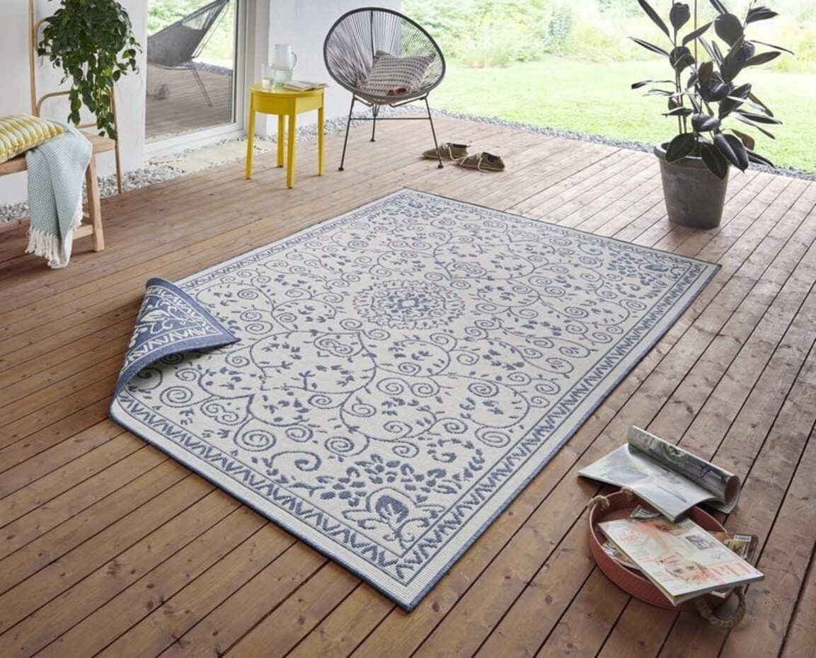 Binnen & Buitenkleed Omkeerbaar - Leyte Blauw/Crème