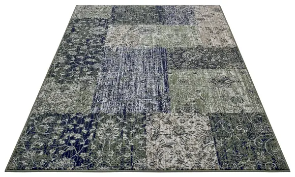 Vintage Patchwork Laagpolig vloerkleed - Kirie - Groen