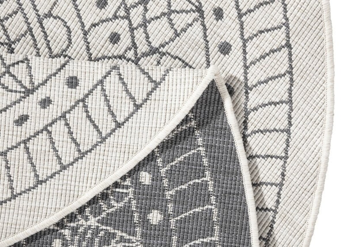 Rond Binnen & Buitenkleed Omkeerbaar - Porto Grijs/Crème Rond Binnen & Buitenkleed Omkeerbaar - Porto Grijs/Crème