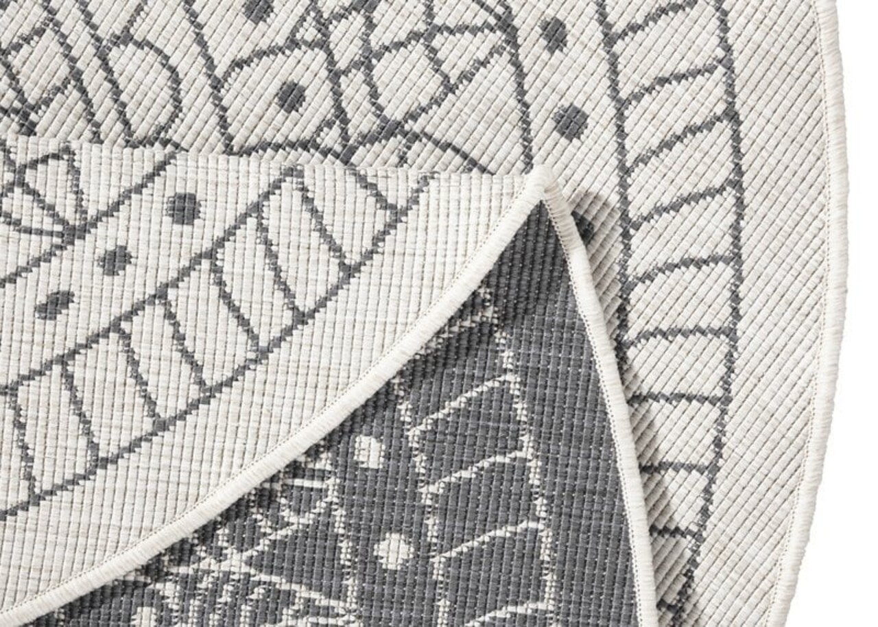 Rond Binnen & Buitenkleed Omkeerbaar - Porto Grijs/Crème Rond Binnen & Buitenkleed Omkeerbaar - Porto Grijs/Crème