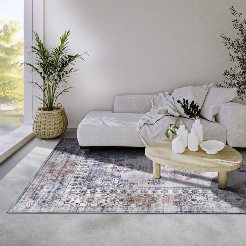 Freundin Home Collection - Asya Laagpolig Vintage vloerkleed - Blauw / Koper