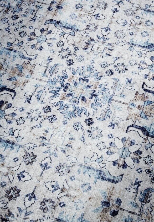 Elle Decoration - Imagination - Laagpolig Vintage vloerkleed - Saveh - Crème / Blauw
