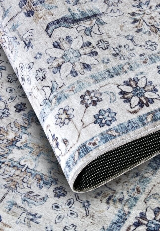 Elle Decoration - Imagination - Laagpolig Vintage vloerkleed - Saveh - Crème / Blauw