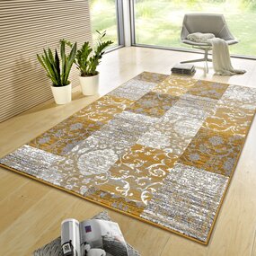 Vintage Patchwork Laagpolig vloerkleed - Gloria - Mosterd