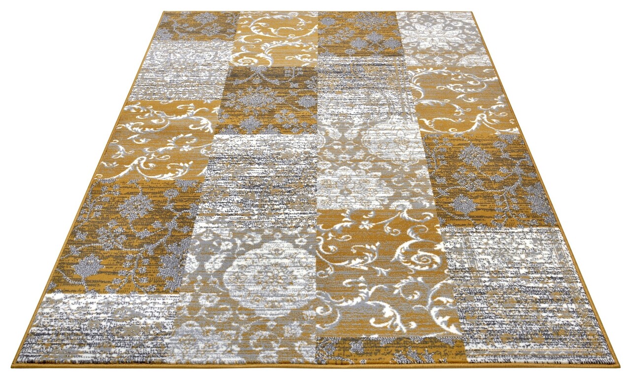 Vintage Patchwork Laagpolig vloerkleed - Gloria - Mosterd Vintage Patchwork Laagpolig vloerkleed - Gloria - Mosterd