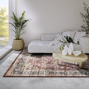 Freundin Home Collection - Asya Laagpolig Vintage vloerkleed - Rood / Blauw