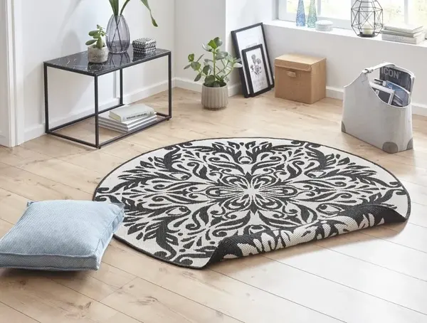 Rond Binnen & Buitenkleed Omkeerbaar - Madrid Zwart/Crème Rond Binnen & Buitenkleed Omkeerbaar - Madrid Zwart/Crème