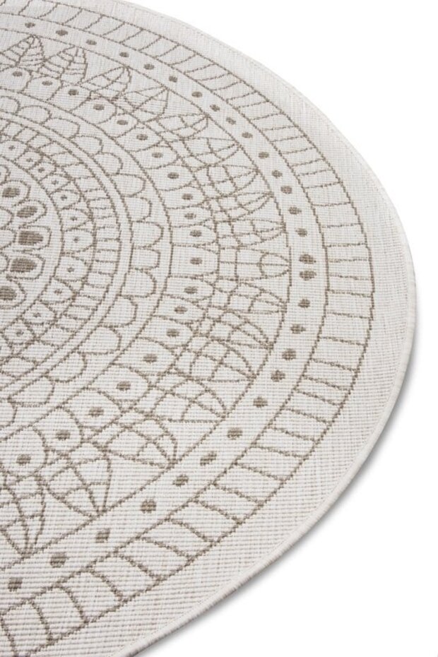 Rond Binnen & Buitenkleed Omkeerbaar - Porto Beige/Crème Rond Binnen & Buitenkleed Omkeerbaar - Porto Beige/Crème