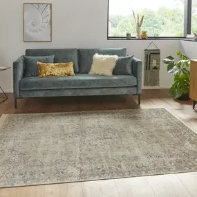 Klassiek Vintage vloerkleed - Laagpolig - Naveh - Franjes - Olijfgroen