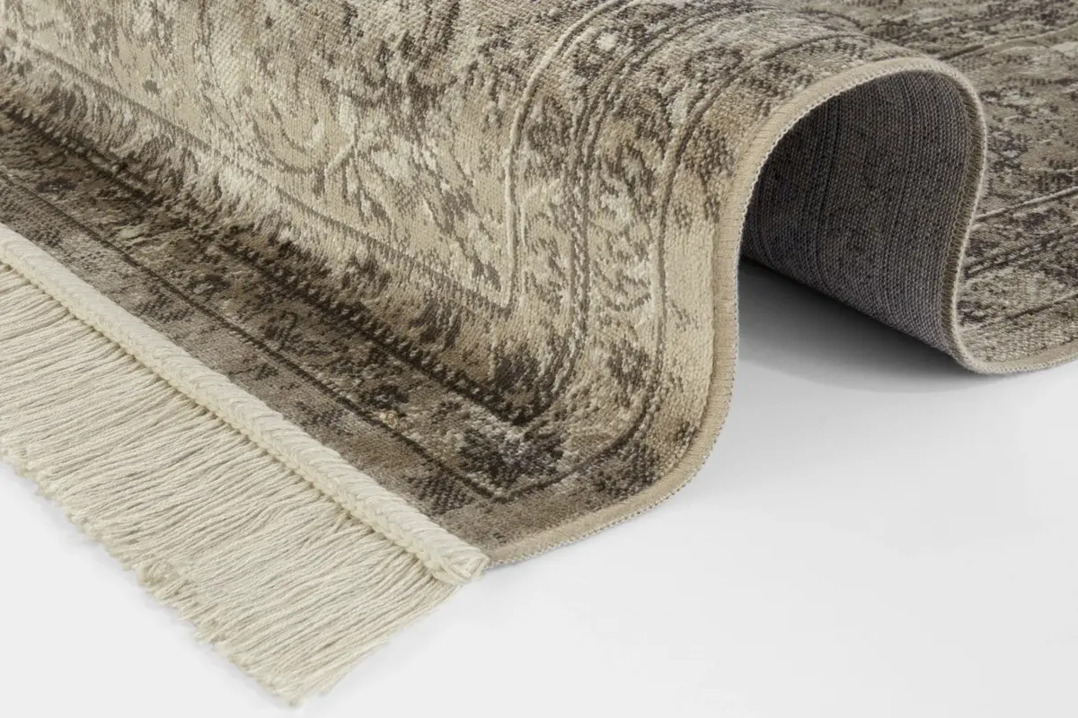 Klassiek Vintage vloerkleed - Laagpolig - Naveh - Franjes - Olijfgroen Klassiek Vintage vloerkleed - Laagpolig - Naveh - Franjes - Olijfgroen