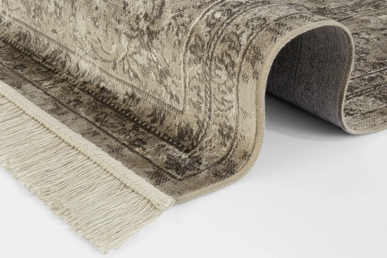 Klassiek Vintage vloerkleed - Laagpolig - Naveh - Franjes - Olijfgroen Klassiek Vintage vloerkleed - Laagpolig - Naveh - Franjes - Olijfgroen