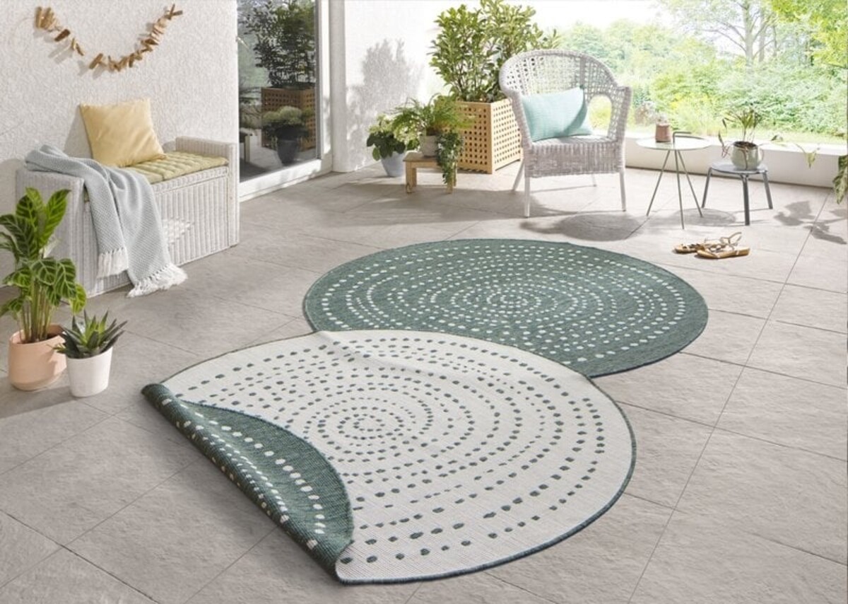 Rond Binnen & Buiten vloerkleed - Bali Groen/Crème Omkeerbaar