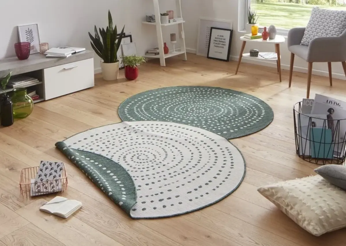 Rond Binnen & Buiten vloerkleed - Bali Groen/Crème Omkeerbaar