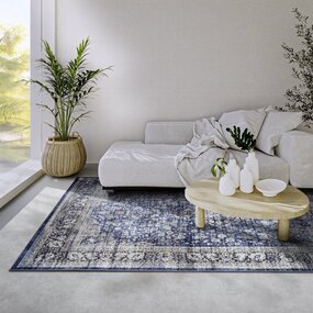 Freundin Home Collection - Asya Laagpolig Vintage vloerkleed - Donkerblauw / Crème