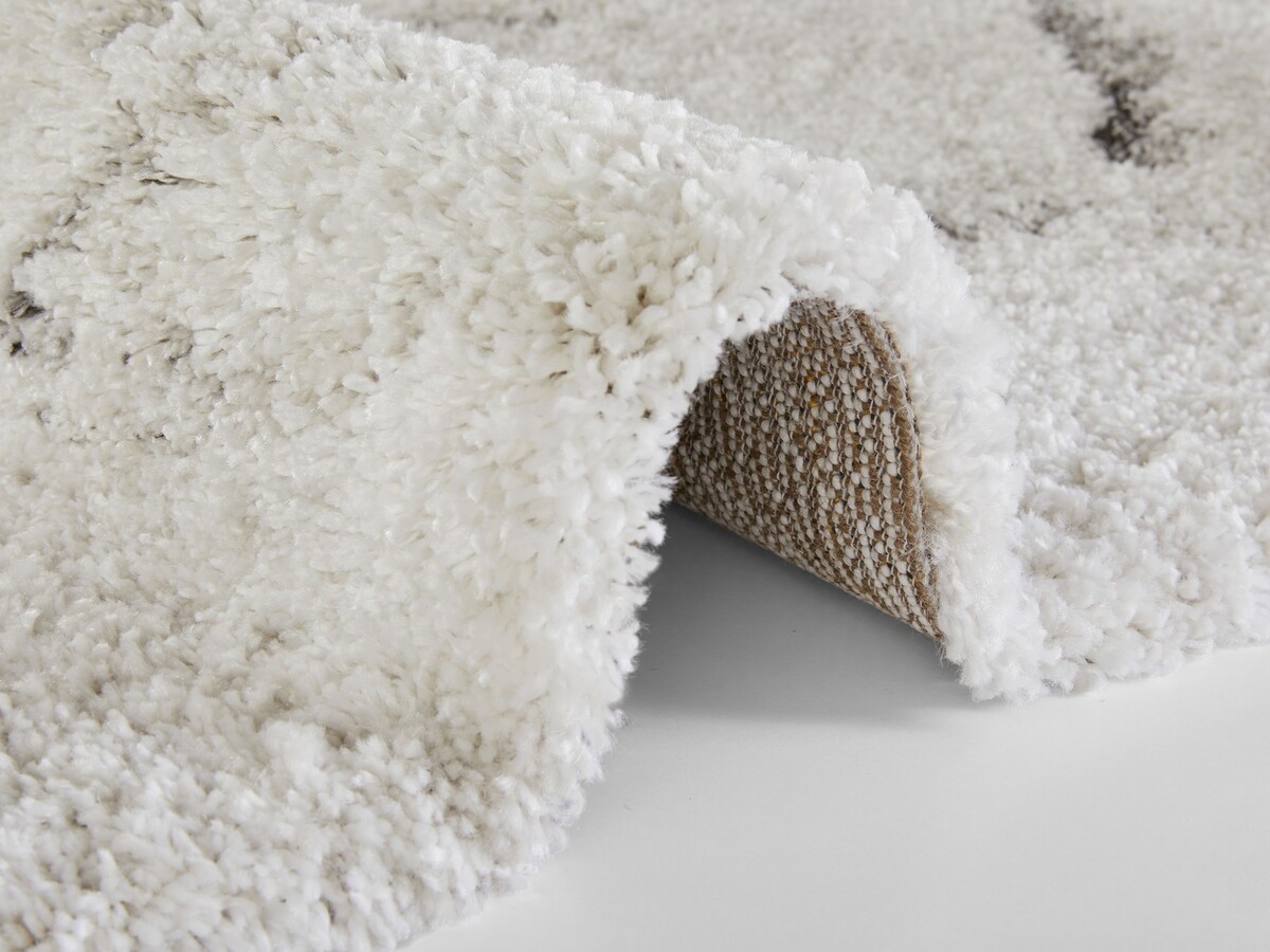 Hoogpolig vloerkleed - Marmer Design - Crème / Grijs