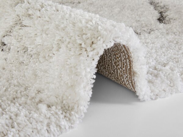 Hoogpolig vloerkleed - Marmer Design - Crème / Grijs