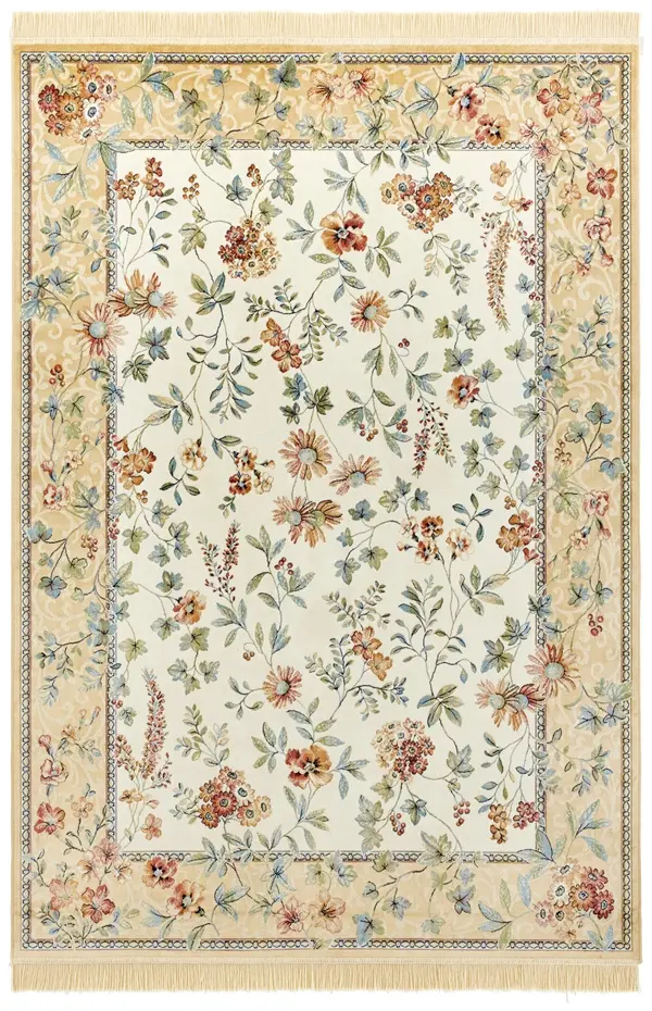 Klassiek Vintage vloerkleed - Laagpolig - Naveh - Franjes - Crème / Multi