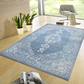 Vintage Laagpolig vloerkleed - Gloria - Sky Blauw