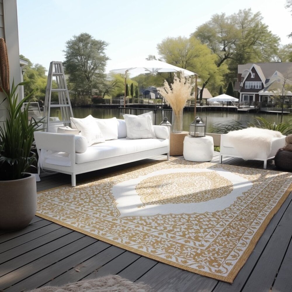 Elle Decoration - Binnen & Buitenkleed - Omkeerbaar - Meekly - Okergeel Elle Decoration - Binnen & Buitenkleed - Omkeerbaar - Meekly - Okergeel