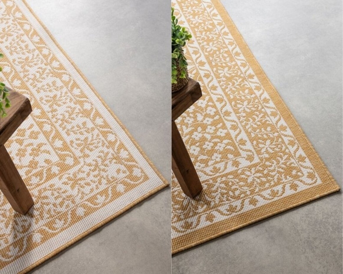 Elle Decoration - Binnen & Buitenkleed - Omkeerbaar - Meekly - Okergeel Elle Decoration - Binnen & Buitenkleed - Omkeerbaar - Meekly - Okergeel