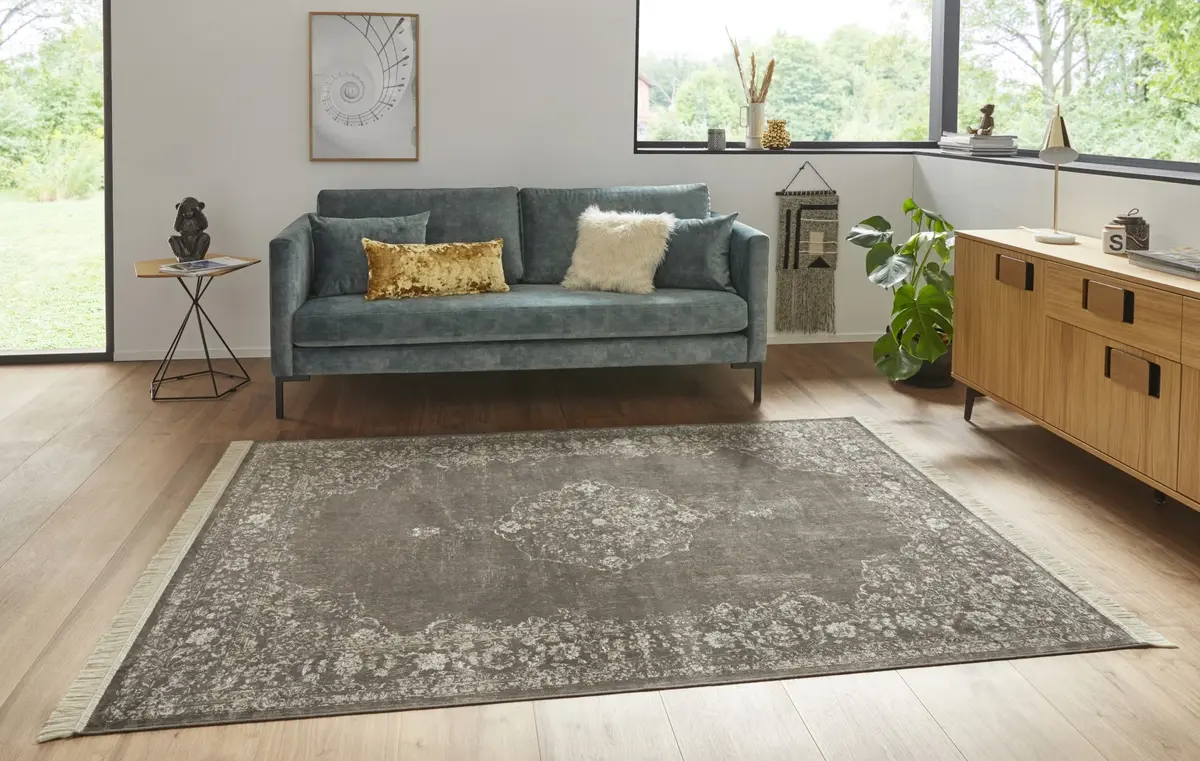 Klassiek Vintage vloerkleed - Laagpolig - Naveh - Franjes - Zwart Klassiek Vintage vloerkleed - Laagpolig - Naveh - Franjes - Zwart