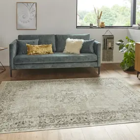 Klassiek Vintage vloerkleed - Laagpolig - Naveh - Franjes - Crème